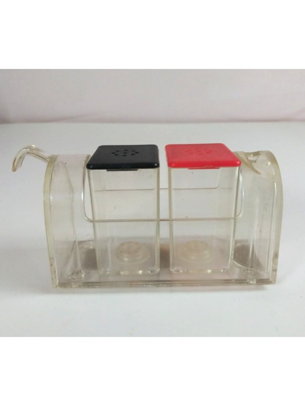 Vintage Lucite Mailbox Plastic Salt & Pepper Shakers & Toothpick Holder